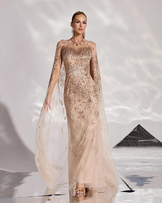 JMT-812938 Elegant Golden Evening Gown for Women - Timeless Style and Comfort