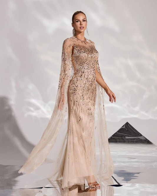 JMT-812938 Elegant Golden Evening Gown for Women - Timeless Style and Comfort