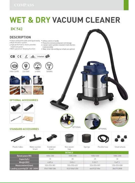 JMT-813002 Portable Canister Vacuum Cleaner for Carpet Cleaning - Wet and Dry Shampoo Function