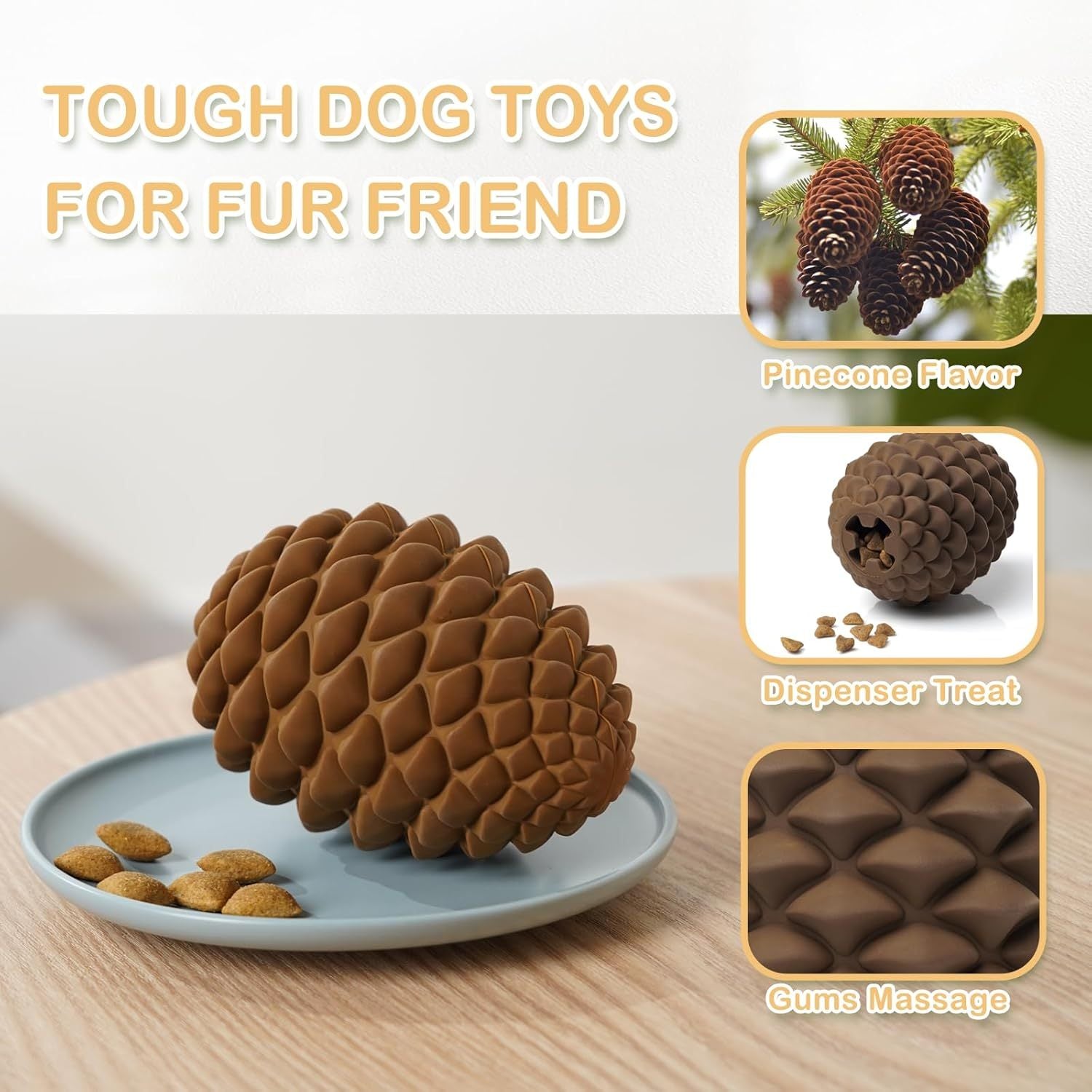 JMT-813514 Indestructible Pine Cone Dog Toy with Treat Dispenser for Medium to Large Dogs