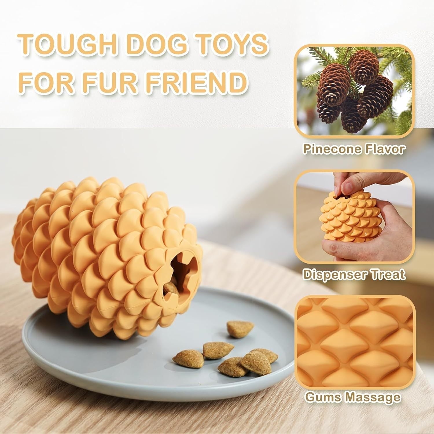 JMT-813514 Indestructible Pine Cone Dog Toy with Treat Dispenser for Medium to Large Dogs