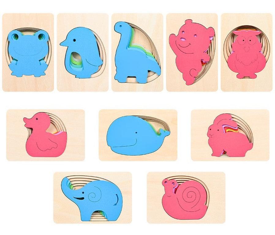 JMT-813706 Children's Wooden 3D Animal Puzzle - Multi-Layer Gradient Design for Ages 4-6