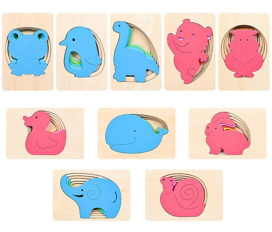 JMT-813706 Children's Wooden 3D Animal Puzzle - Multi-Layer Gradient Design for Ages 4-6