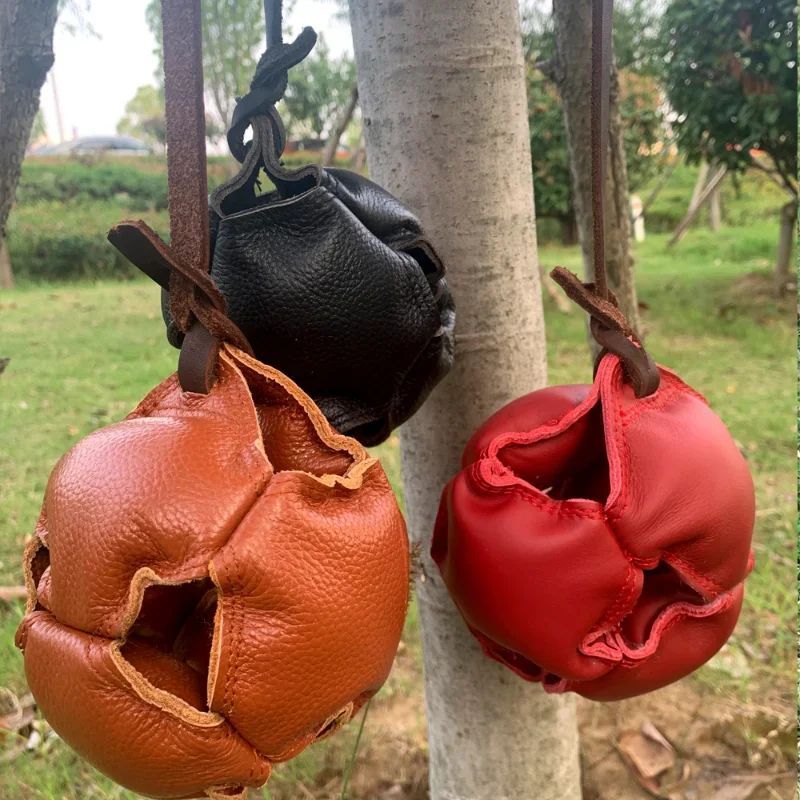 JMT-813834 Leather Dog Bite Training Ball with Handle – Soft Tug Toy for Puppy Reward and Training Activities