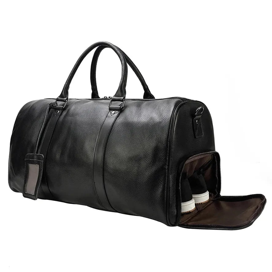 JMT-814218 Vintage Leather Travel Bag with Shoe Compartment and Cylinder Design