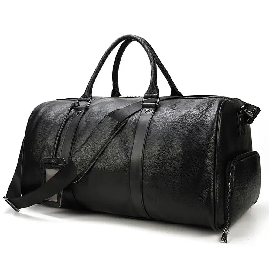 JMT-814218 Vintage Leather Travel Bag with Shoe Compartment and Cylinder Design