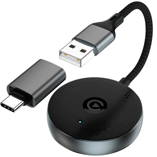 JMT-814346 Wired to Wireless Type C Adapter for Android Auto and CarPlay - Mini USB C 2 in 1 Solution