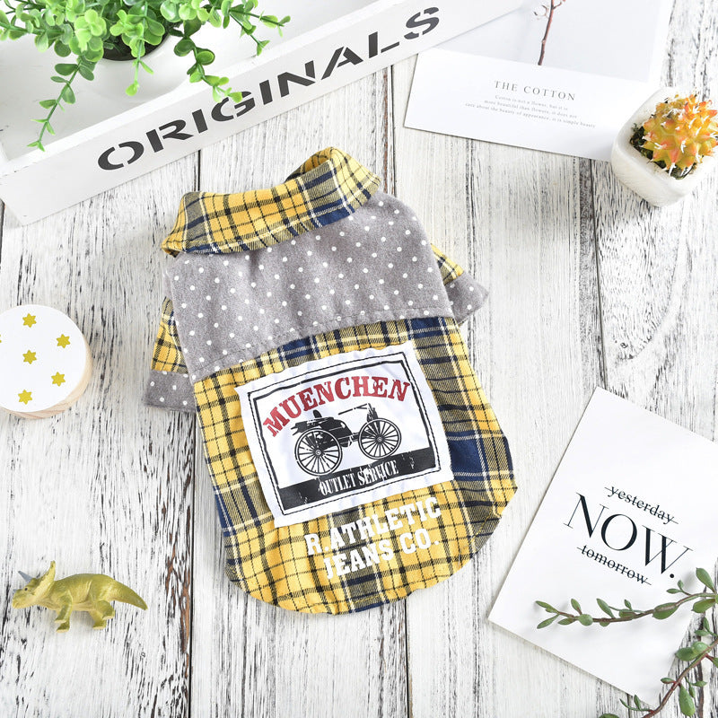 JMT-815754 Casual Spring and Summer Plaid Shirts for Small Pets in Yellow and Orange