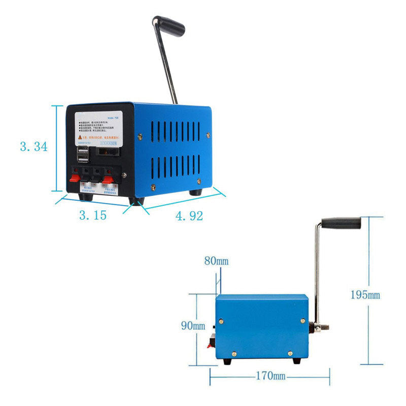 JMT-816330 Hand Crank Generator with USB Charging - 20W Power, Metal Design, Compact & Portable