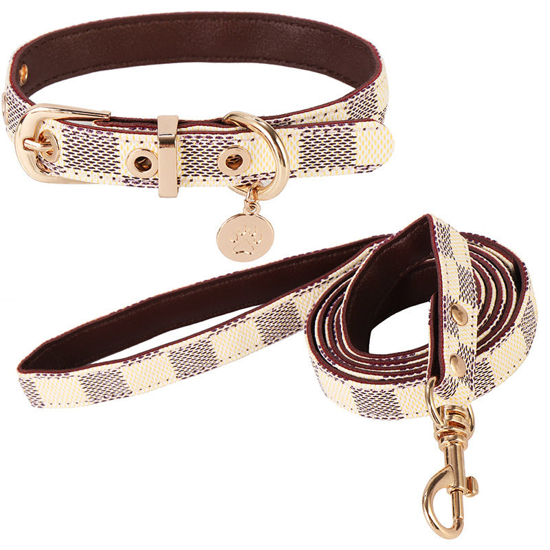 JMT-816330 Leather Flower Pattern Collar and Leash Set for Small Pets - Versatile for All Seasons and Occasions