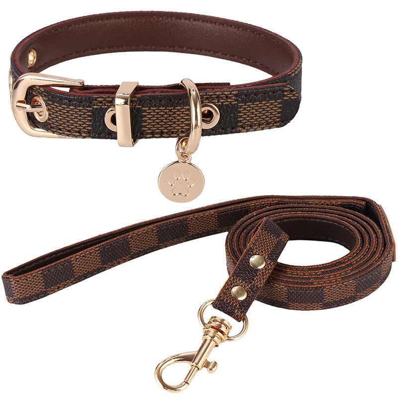 JMT-816330 Leather Flower Pattern Collar and Leash Set for Small Pets - Versatile for All Seasons and Occasions