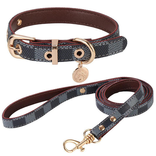 JMT-816330 Leather Flower Pattern Collar and Leash Set for Small Pets - Versatile for All Seasons and Occasions