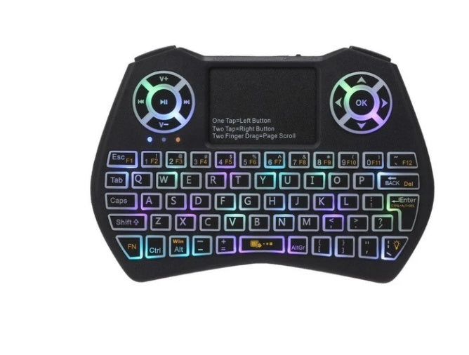 JMT-816458 Mini Wireless QWERTY Keyboard with Touchpad and RGB Backlight, Compatible with PC and Smart TV, 10M Wireless Range, Rechargeable Battery