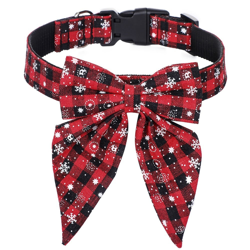 JMT-816650 Festive Plaid Dog Collar Bow Tie for Christmas – Red, Green, and Snowflake Designs