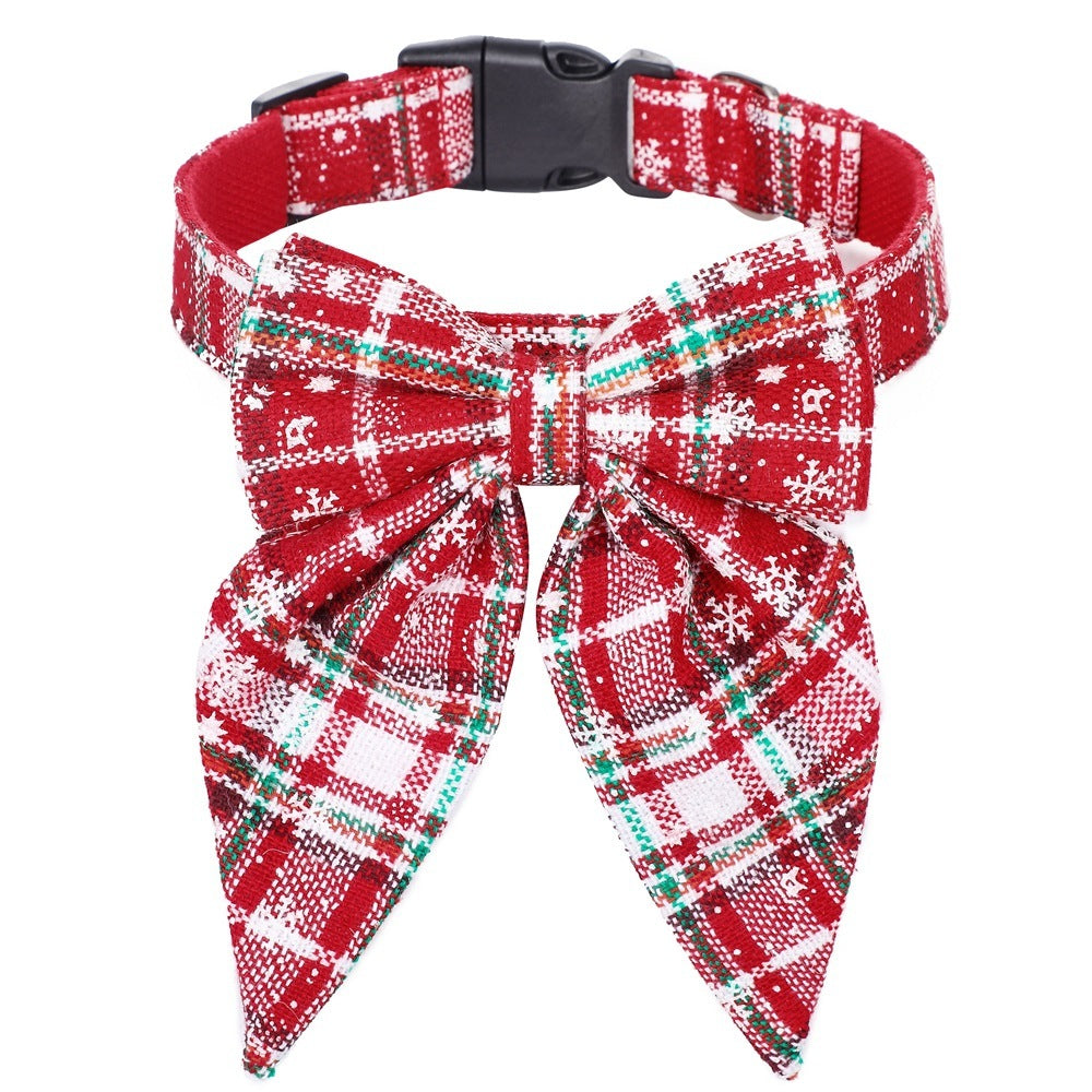 JMT-816650 Festive Plaid Dog Collar Bow Tie for Christmas – Red, Green, and Snowflake Designs