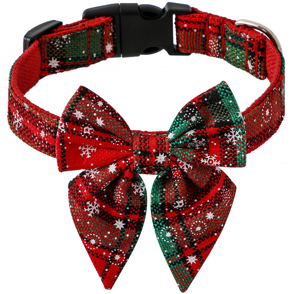 JMT-816650 Festive Plaid Dog Collar Bow Tie for Christmas – Red, Green, and Snowflake Designs
