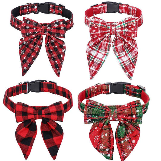 JMT-816650 Festive Plaid Dog Collar Bow Tie for Christmas – Red, Green, and Snowflake Designs
