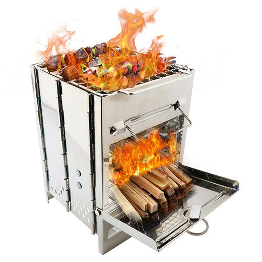 JMT-817034 Adjustable Folding Wood Stove for Camping, Outdoor Cooking and BBQ