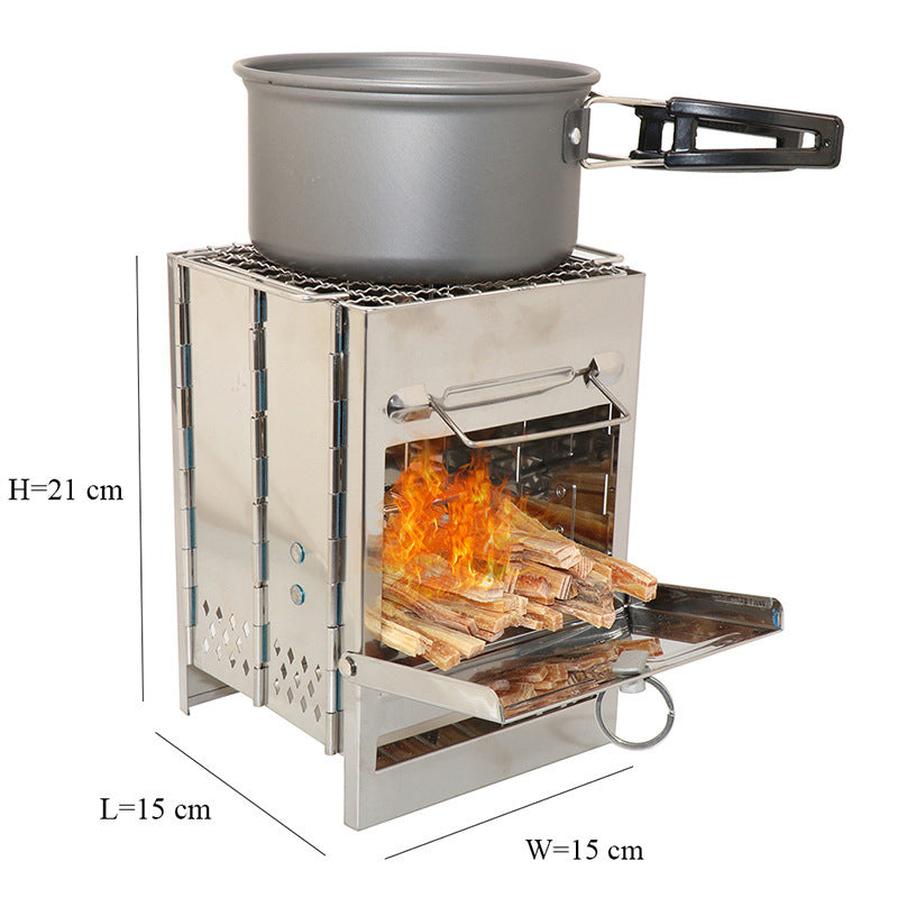JMT-817034 Adjustable Folding Wood Stove for Camping, Outdoor Cooking and BBQ