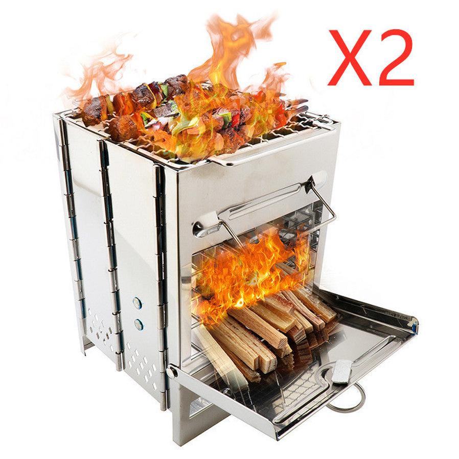 JMT-817034 Adjustable Folding Wood Stove for Camping, Outdoor Cooking and BBQ