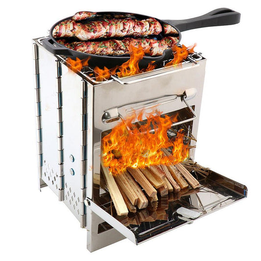 JMT-817034 Adjustable Folding Wood Stove for Camping, Outdoor Cooking and BBQ