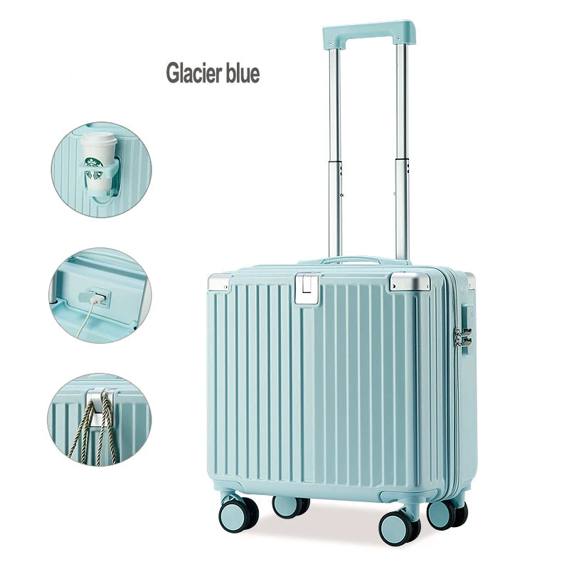 JMT-817034 Stylish Rolling Luggage with USB Charger and Cup Holder - Ideal Travel Companion for Girls
