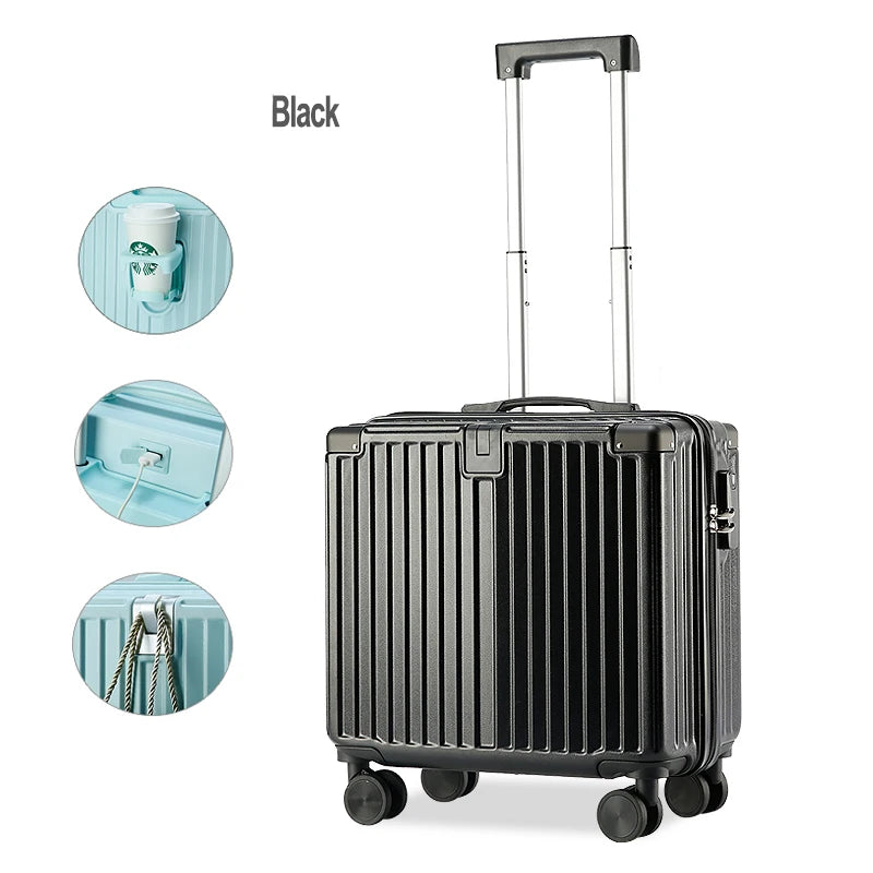 JMT-817034 Stylish Rolling Luggage with USB Charger and Cup Holder - Ideal Travel Companion for Girls