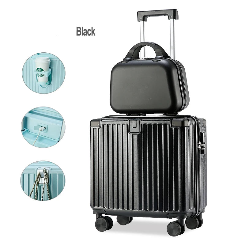 JMT-817034 Stylish Rolling Luggage with USB Charger and Cup Holder - Ideal Travel Companion for Girls