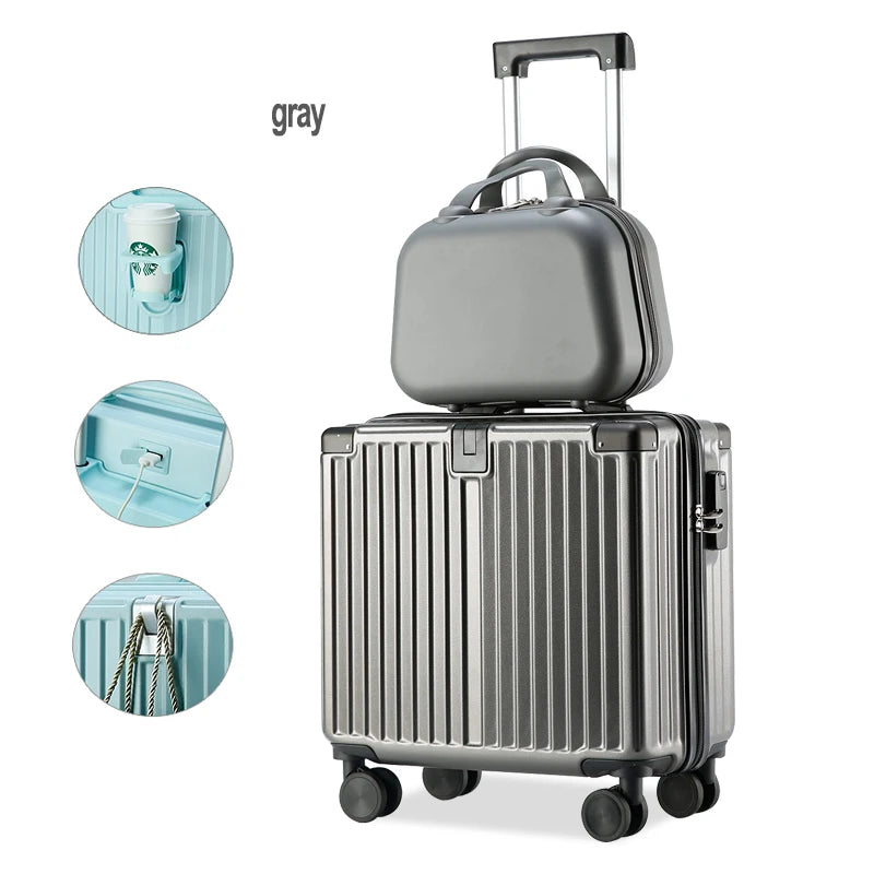 JMT-817034 Stylish Rolling Luggage with USB Charger and Cup Holder - Ideal Travel Companion for Girls