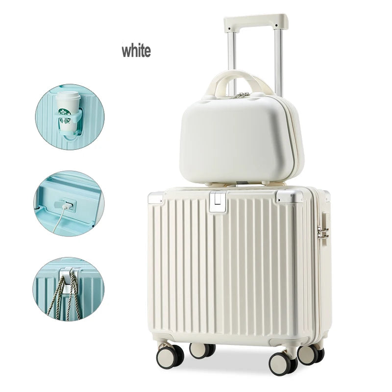 JMT-817034 Stylish Rolling Luggage with USB Charger and Cup Holder - Ideal Travel Companion for Girls