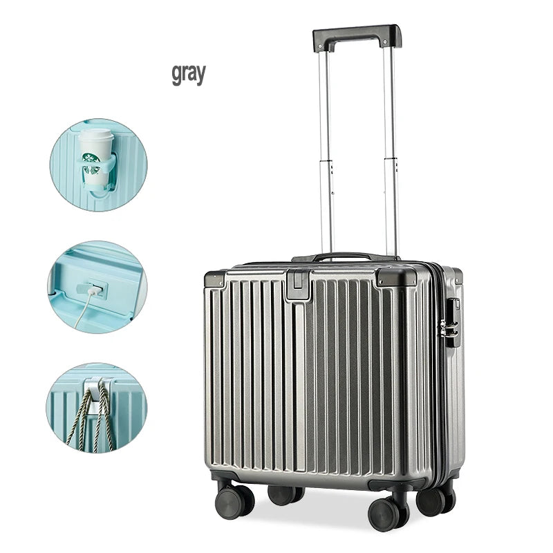 JMT-817034 Stylish Rolling Luggage with USB Charger and Cup Holder - Ideal Travel Companion for Girls