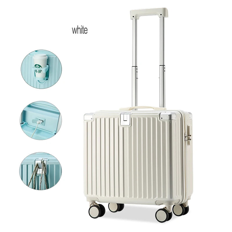 JMT-817034 Stylish Rolling Luggage with USB Charger and Cup Holder - Ideal Travel Companion for Girls