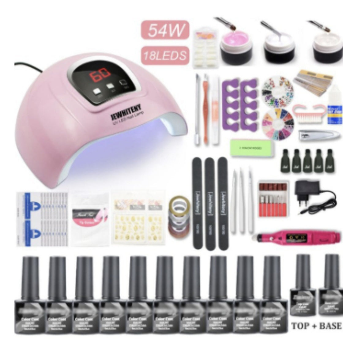 JMT-817290 80W Nail Phototherapy Lamp Set with Gel Nail Polish in 20 Colors and Base/Top Coat