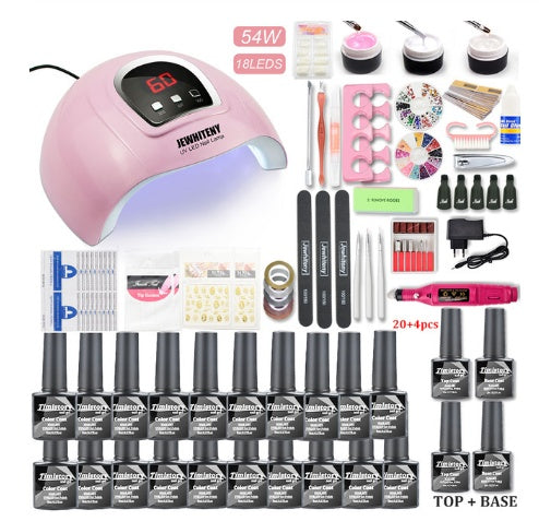 JMT-817290 80W Nail Phototherapy Lamp Set with Gel Nail Polish in 20 Colors and Base/Top Coat