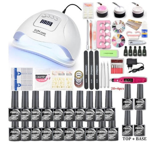 JMT-817290 80W Nail Phototherapy Lamp Set with Gel Nail Polish in 20 Colors and Base/Top Coat