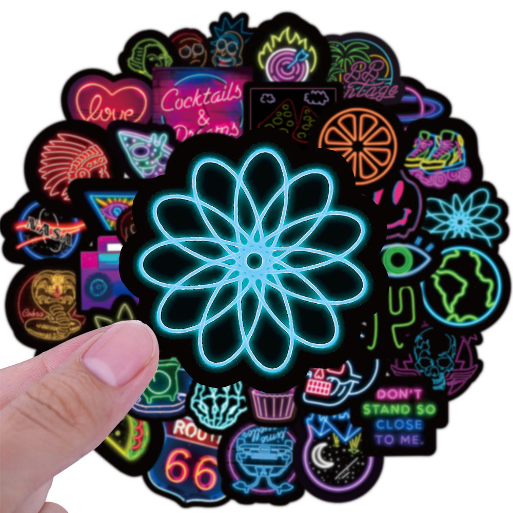 JMT-817610 Vibrant 50-Pack Neon Graffiti Stickers - Waterproof Decorative Vinyl Stickers for Laptops, Skateboards, and More