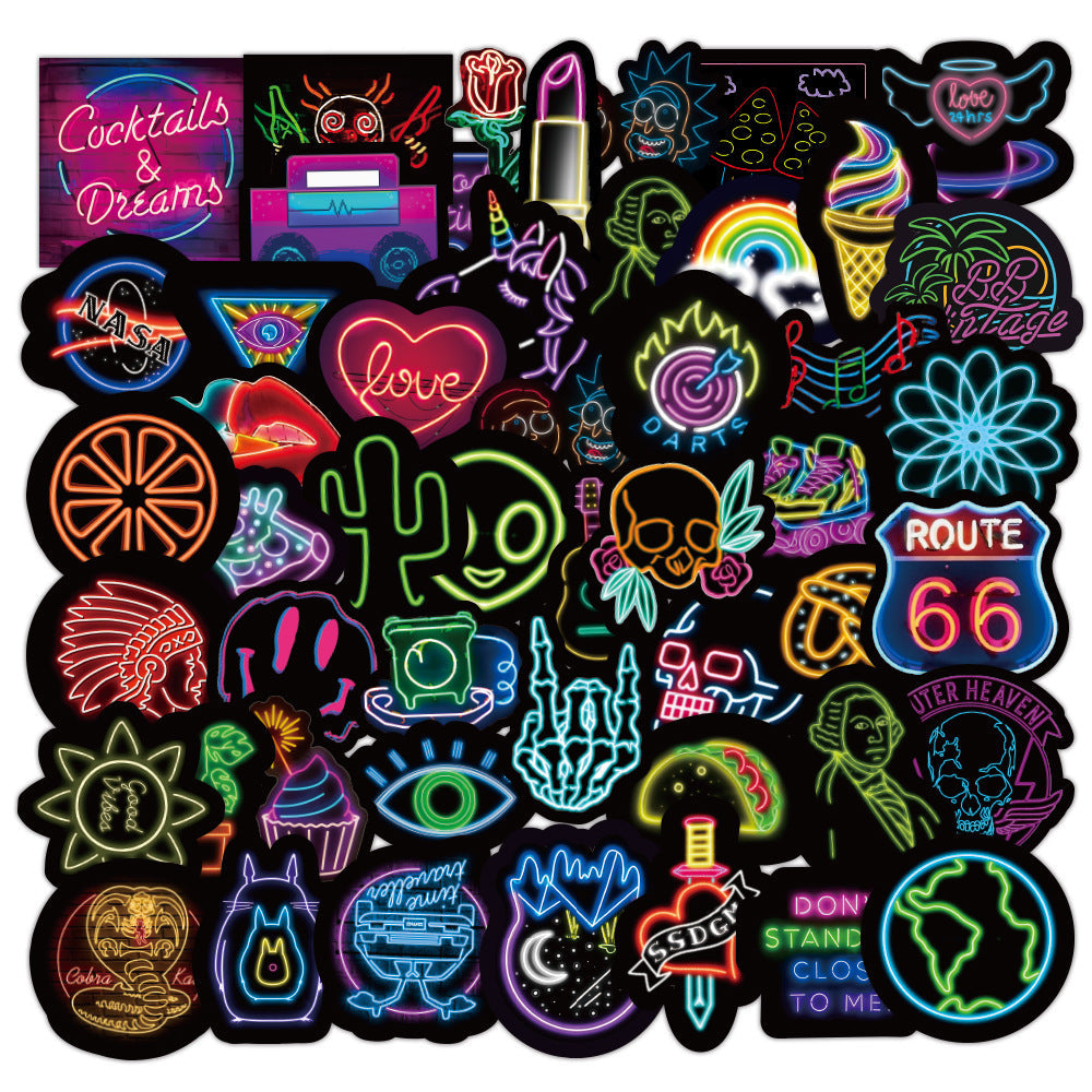 JMT-817610 Vibrant 50-Pack Neon Graffiti Stickers - Waterproof Decorative Vinyl Stickers for Laptops, Skateboards, and More