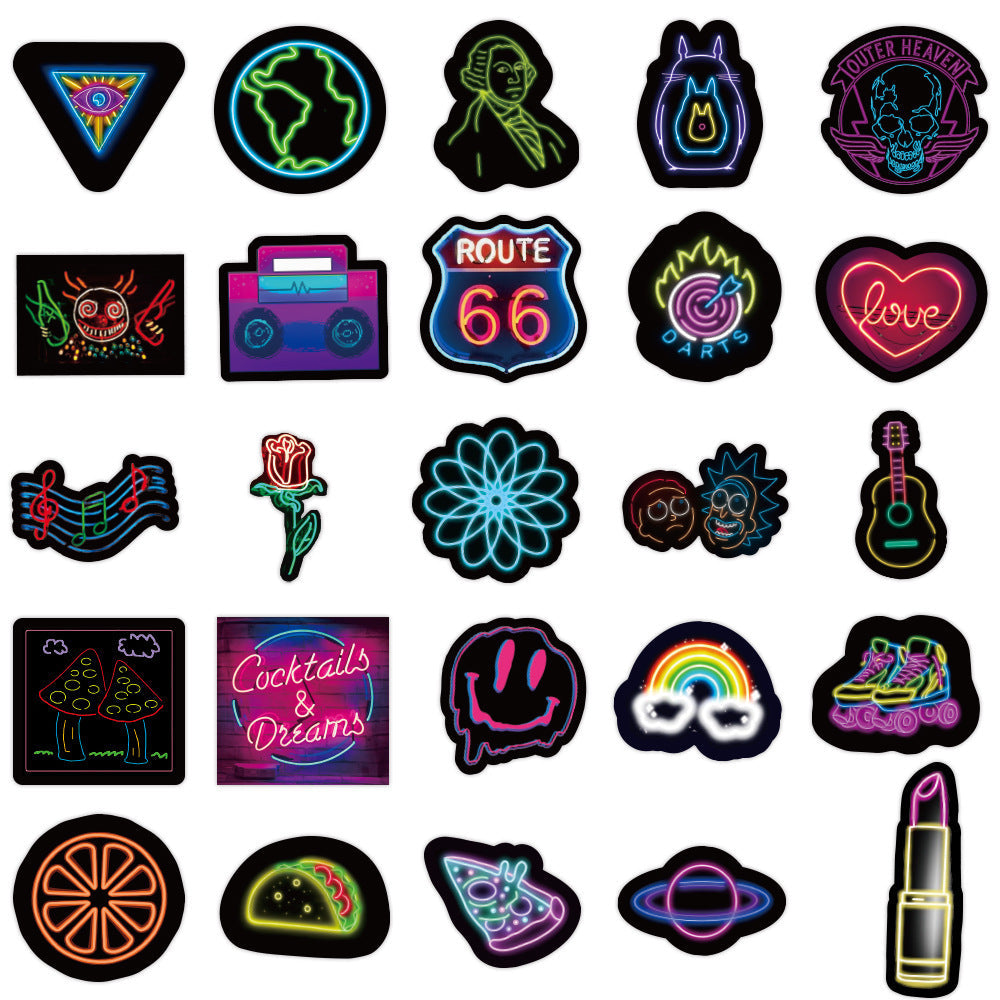 JMT-817610 Vibrant 50-Pack Neon Graffiti Stickers - Waterproof Decorative Vinyl Stickers for Laptops, Skateboards, and More