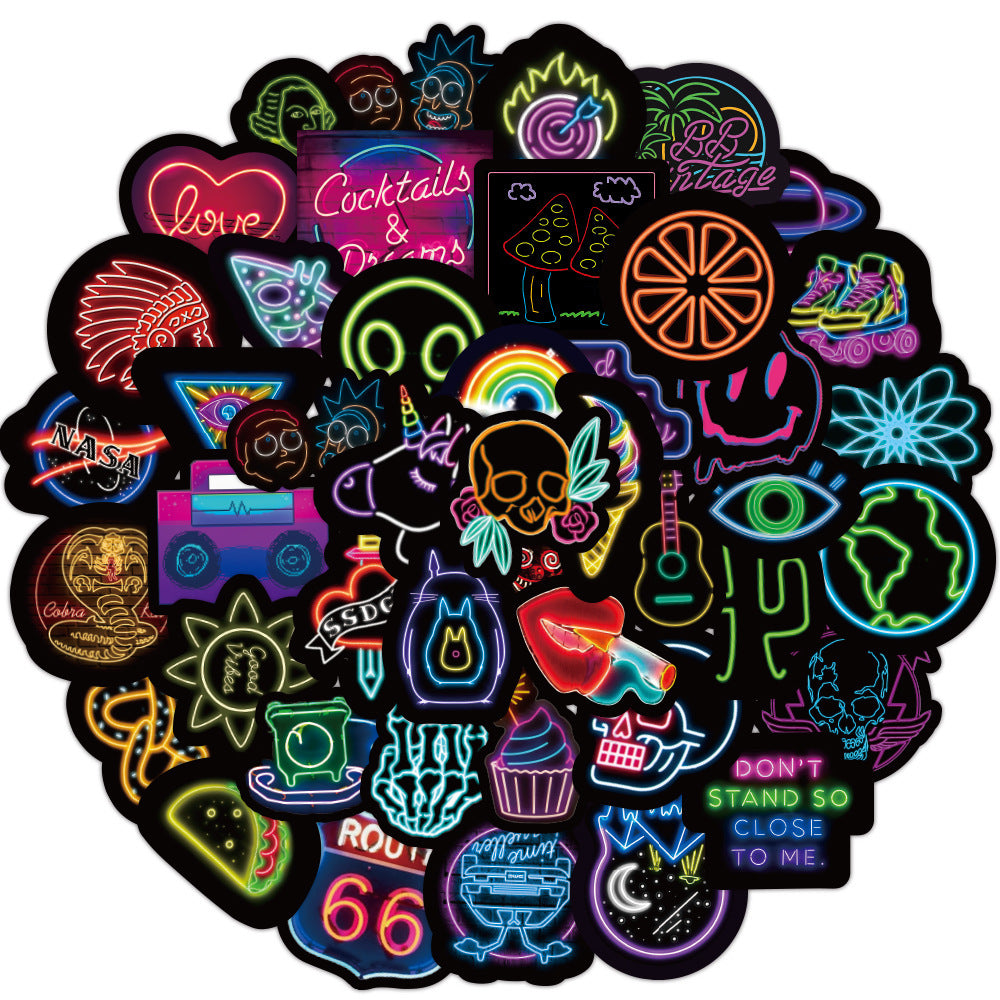 JMT-817610 Vibrant 50-Pack Neon Graffiti Stickers - Waterproof Decorative Vinyl Stickers for Laptops, Skateboards, and More