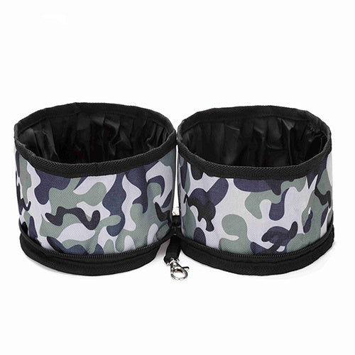 JMT-818314 Portable Folding Double Pet Bowl - Waterproof Oxford Cloth, Travel-Friendly Design, Compact Storage