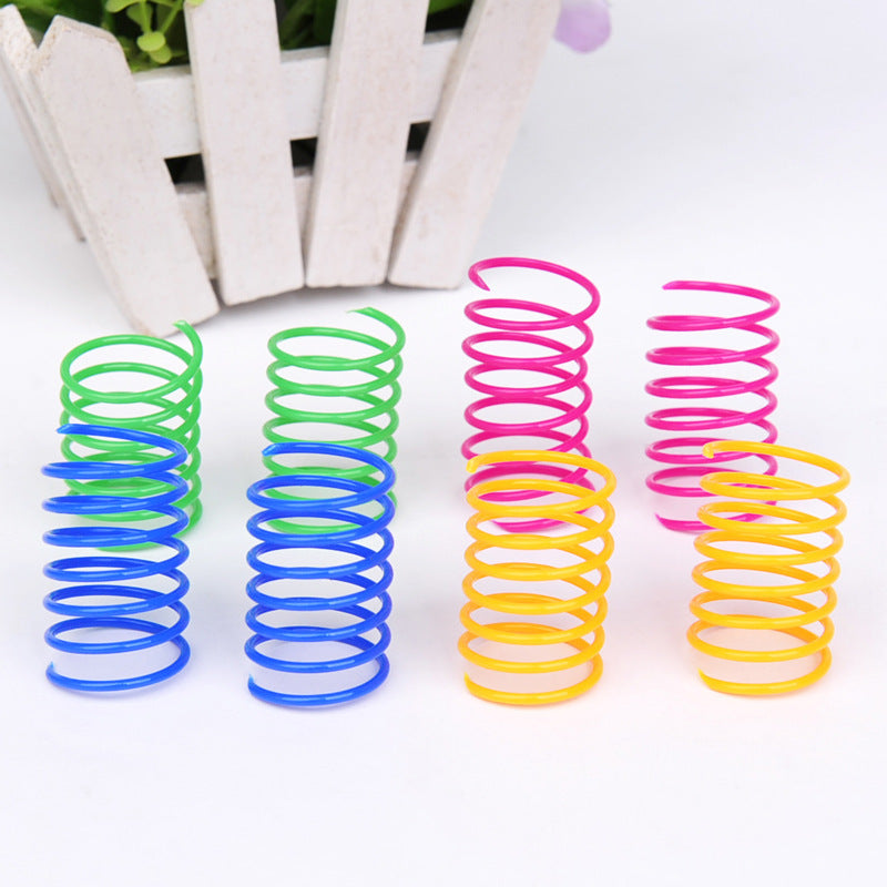 JMT-818442 Interactive Plastic Spring Cat Toy - 4 Pack, Mixed Colors, 4.5CM Length