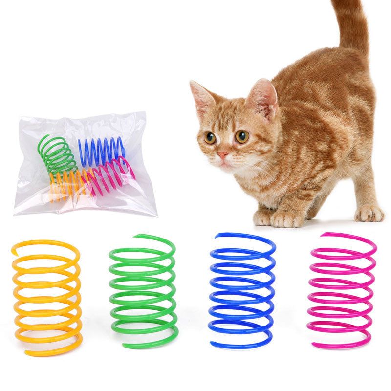 JMT-818442 Interactive Plastic Spring Cat Toy - 4 Pack, Mixed Colors, 4.5CM Length