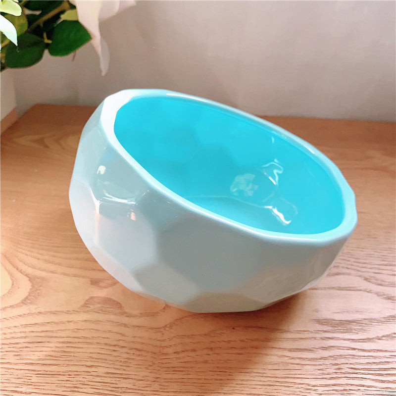 JMT-819466 Ceramic Pet Bowl with Oblique Mouth Design - Large Capacity Water and Rice Bowl in Pink, White, and Blue