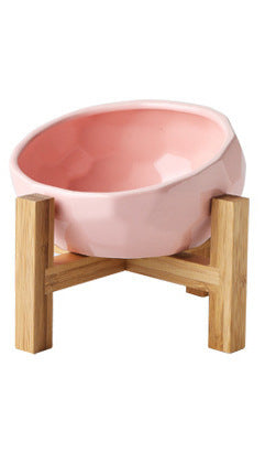 JMT-819466 Ceramic Pet Bowl with Oblique Mouth Design - Large Capacity Water and Rice Bowl in Pink, White, and Blue