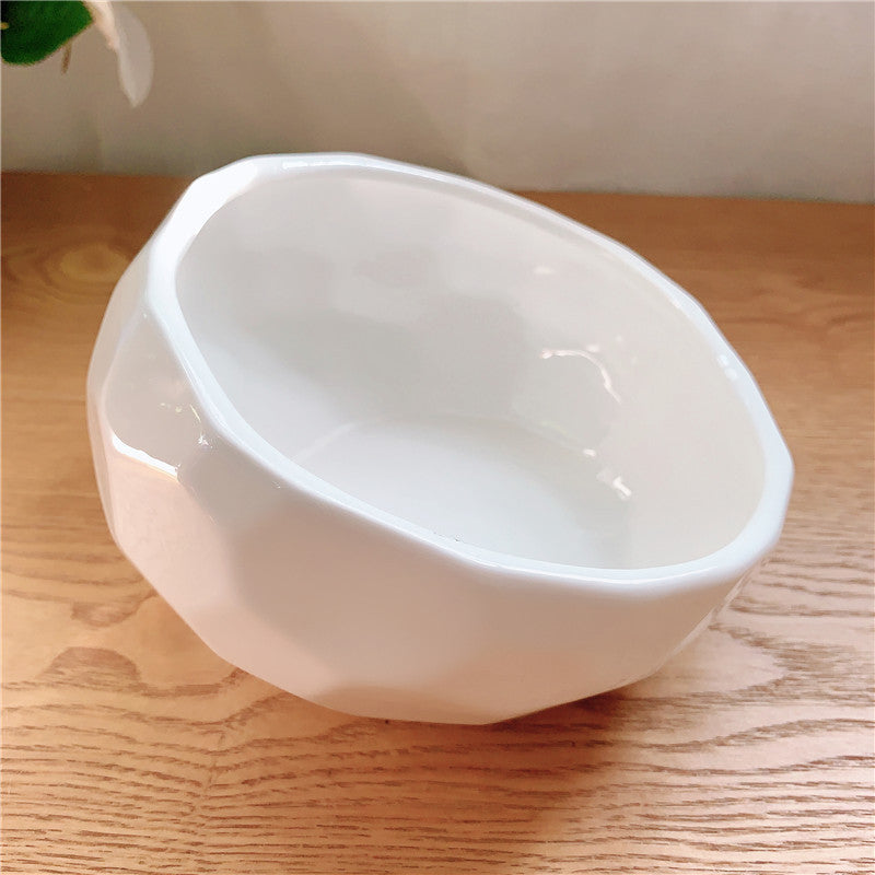 JMT-819466 Ceramic Pet Bowl with Oblique Mouth Design - Large Capacity Water and Rice Bowl in Pink, White, and Blue