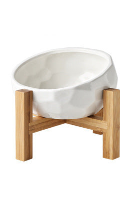 JMT-819466 Ceramic Pet Bowl with Oblique Mouth Design - Large Capacity Water and Rice Bowl in Pink, White, and Blue