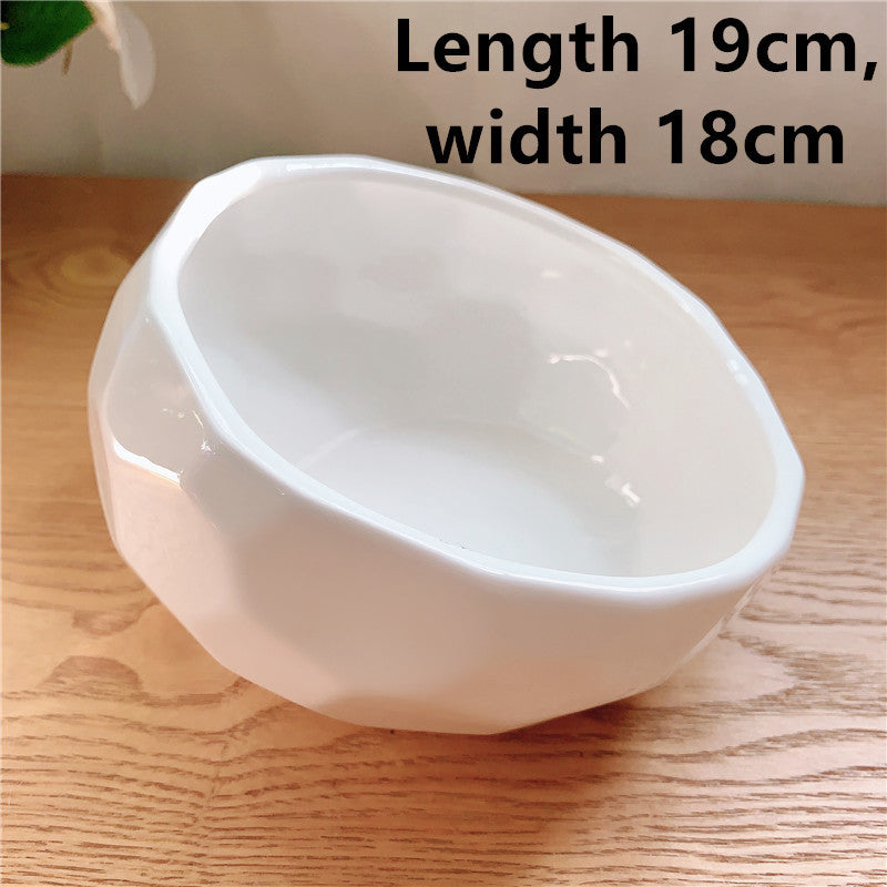 JMT-819466 Ceramic Pet Bowl with Oblique Mouth Design - Large Capacity Water and Rice Bowl in Pink, White, and Blue