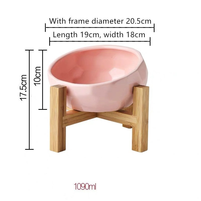 JMT-819466 Ceramic Pet Bowl with Oblique Mouth Design - Large Capacity Water and Rice Bowl in Pink, White, and Blue