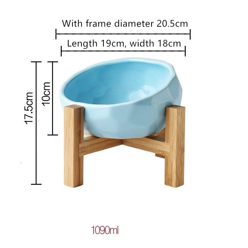 JMT-819466 Ceramic Pet Bowl with Oblique Mouth Design - Large Capacity Water and Rice Bowl in Pink, White, and Blue