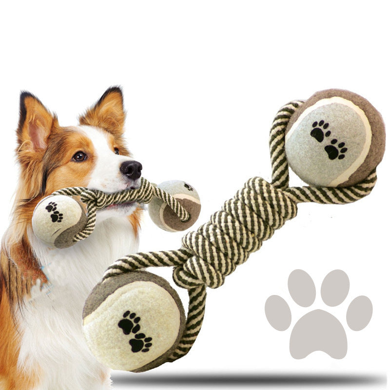 JMT-819594 Cotton Rope Dumbbell Toy with Elastic Rubber Ball for Dogs